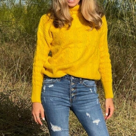 CASUAL DOLLZ Yellow Cable Knit Sweater - Picture 1 of 9
